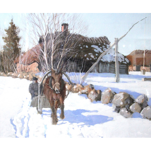 Andrej Jegorov - Zimní krajina s jezdcem na saních