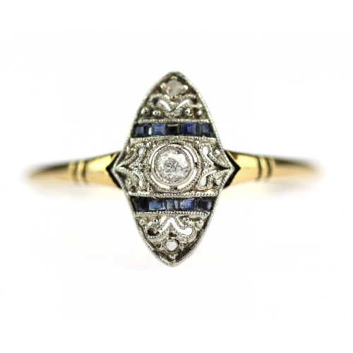 Sold - Gold Art Deco ring decorated with diamonds and sapphire