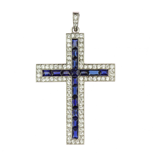 Art-deco cross with diamonds and sapphires