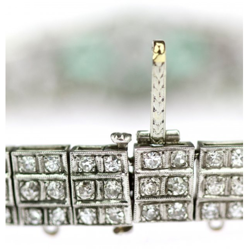 PRODÁNO - Art-deco náramek s diamanty, smaragdy a rubínky