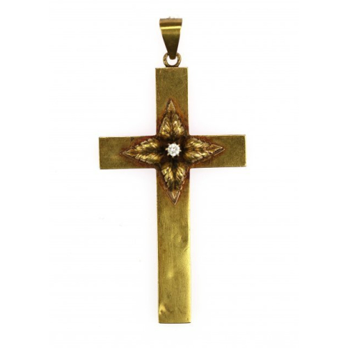 Zlatý kříž s briliantem -...
