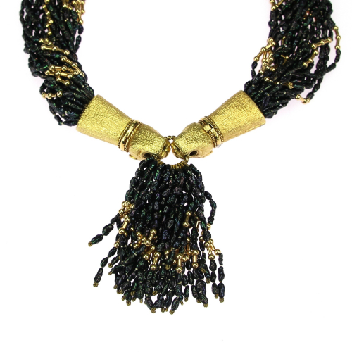 Black pearl and gold necklace
