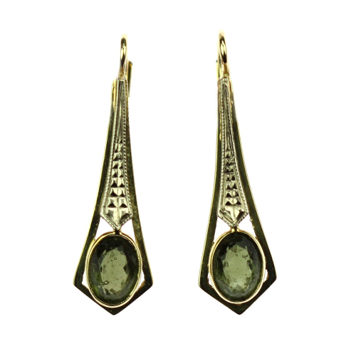 Gold earrings with moldavites