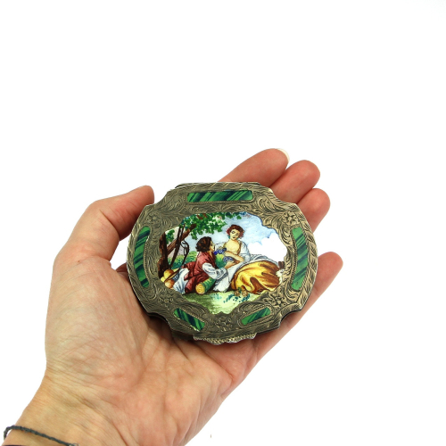 Silver powder box with enamel