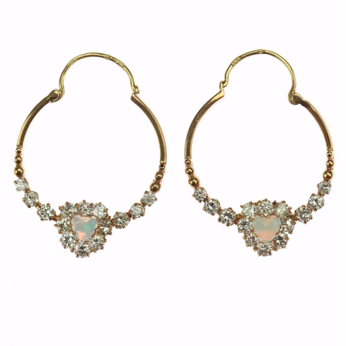 Gold earrings with opals and diamonds