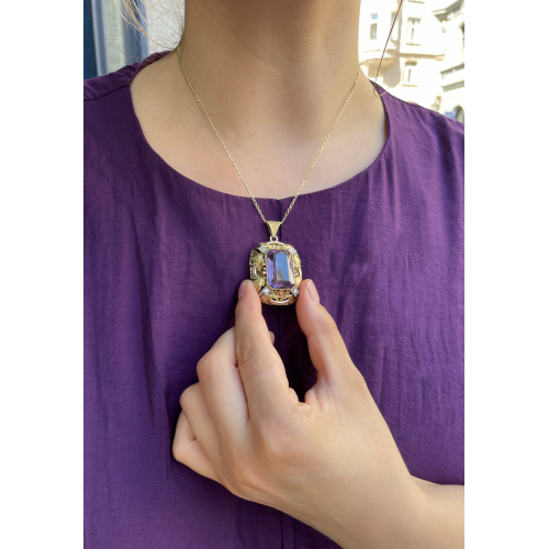SOLD -  First republic gold pendant with synthetic sapphire