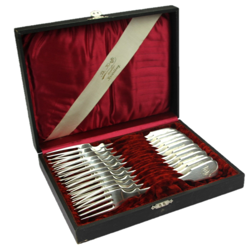 12 silver forks - P....