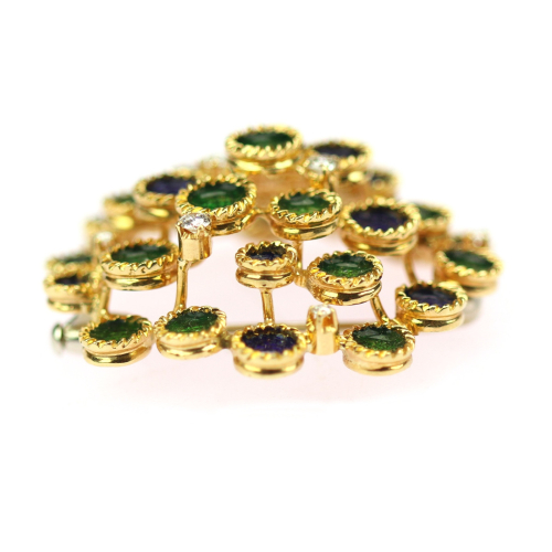 Gold brooch with diamonds and enamels