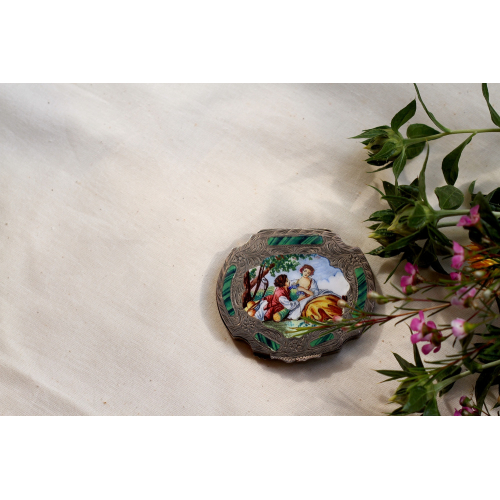 Silver powder box with enamel