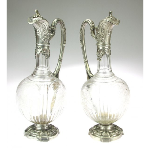 Pair of glass decanters -...