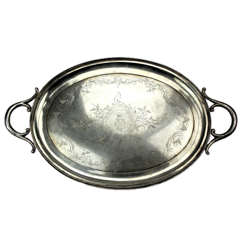 Engraved silver tray -...