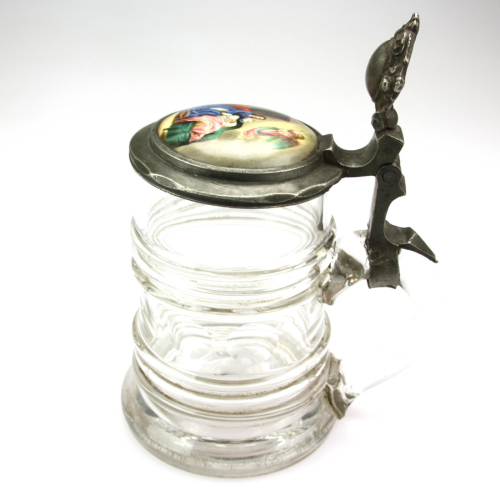 Glass tankard with painted lid