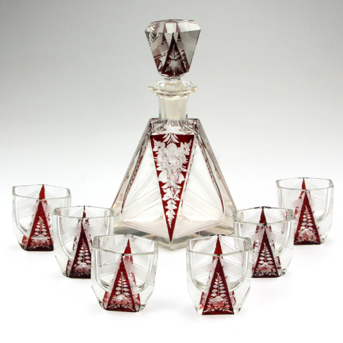 Glass carafe with 6 liqueurs