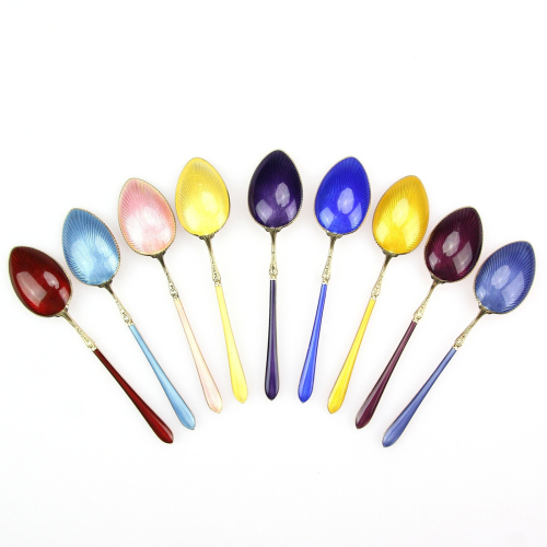 SOLD - Silver enamel spoons