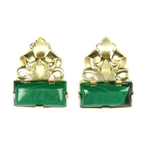 Gold earrings with malachite