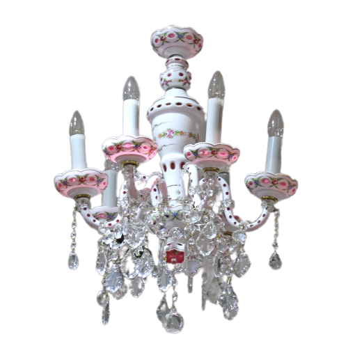 Pink and white glass chandelier