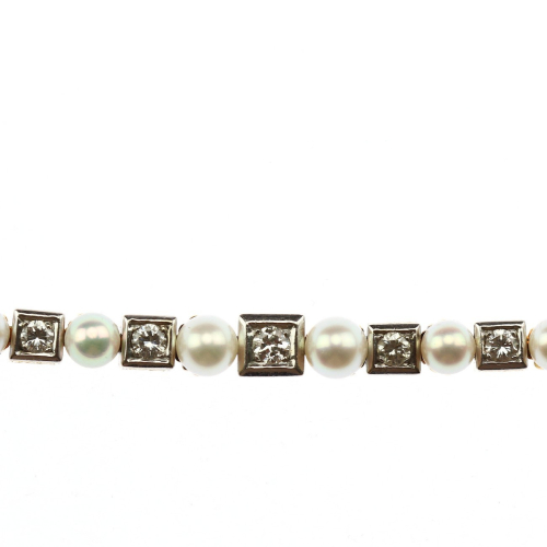 Art deco bracelet with pearls and diamonds - 17,3 cm