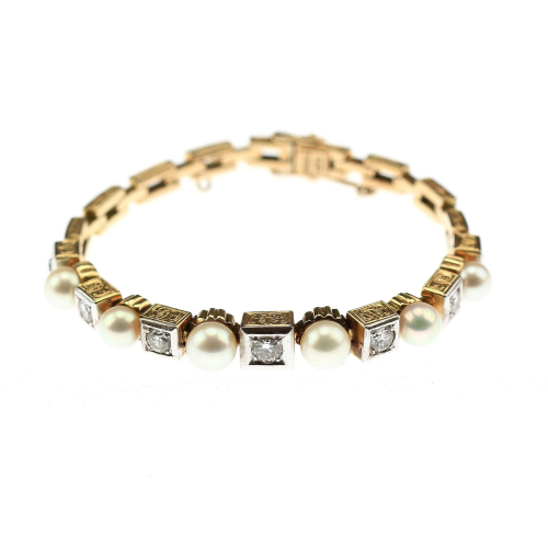 Art deco náramek s perlami a diamanty - 17,3 cm