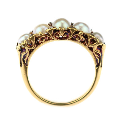 PRODÁNO - Viktoriánský prsten s perlami a diamantovými routami