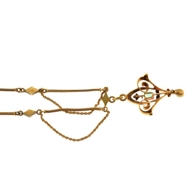 PRODÁNO - Secesní koliér se smaragdem, routami a perličkou