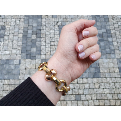 Zlatý art deco náramek s kruhovými články - 19 cm