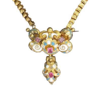 PRODÁNO - Zlatý náhrdelník/brož se smalty - druhé rokoko