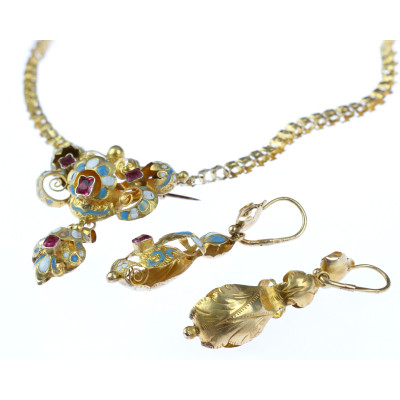 PRODÁNO - Zlatý náhrdelník/brož se smalty - druhé rokoko