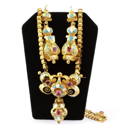 PRODÁNO - Zlatý náhrdelník/brož se smalty - druhé rokoko