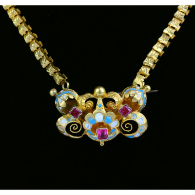 PRODÁNO - Zlatý náhrdelník/brož se smalty - druhé rokoko