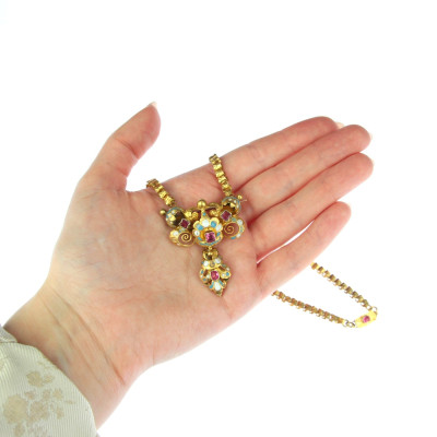 PRODÁNO - Zlatý náhrdelník/brož se smalty - druhé rokoko