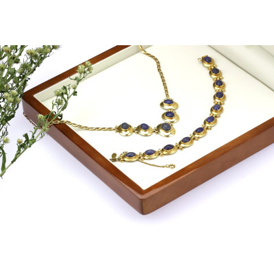 Zlatý náhrdelník s lapisem lazuli - 42 cm