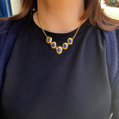 Zlatý náhrdelník s lapisem lazuli - 42 cm