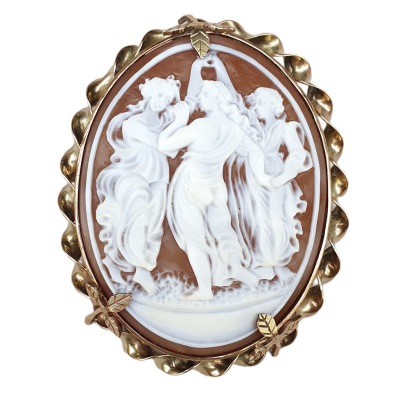 Shell cameo in gold frame - the Three Graces
