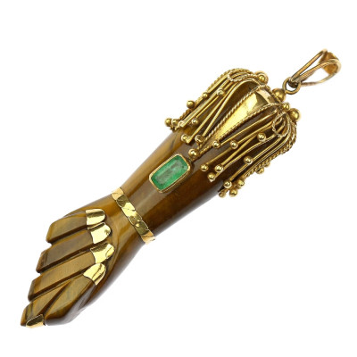 Pendant with Figa hand - tiger eye