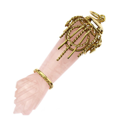 Rose quartz pendant with Figa hand