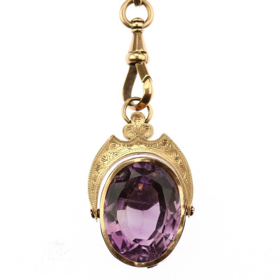 Austro-Hungarian gold pocket watch chain with amethyst