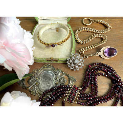 Austro-Hungarian gold pocket watch chain with amethyst