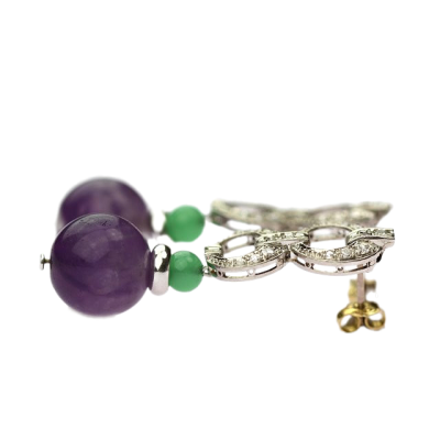 Art deco náušnice s diamanty, ametysty a chryzoprasy