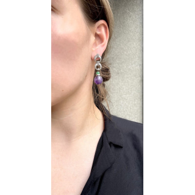 Art deco náušnice s diamanty, ametysty a chryzoprasy