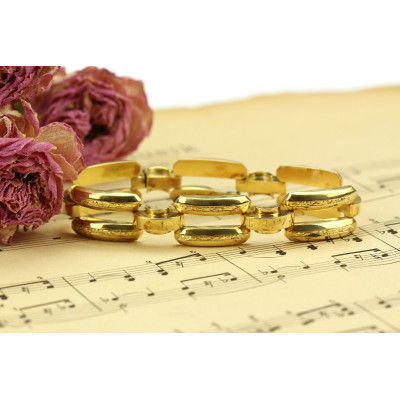 Zlatý art deco náramek s gravírovanými články - 18,5 cm