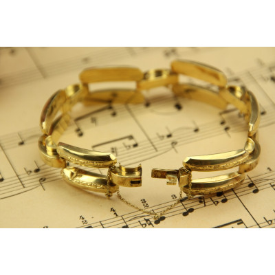 Zlatý art deco náramek s gravírovanými články - 18,5 cm