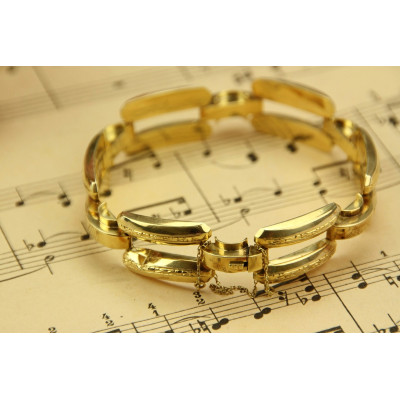 Zlatý art deco náramek s gravírovanými články - 18,5 cm