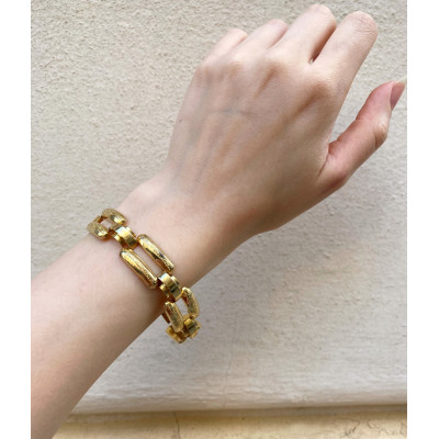 Zlatý art deco náramek s gravírovanými články - 18,5 cm