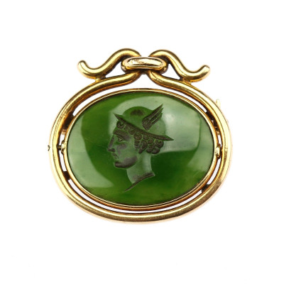Jade intaglio brooch depicting Mercury