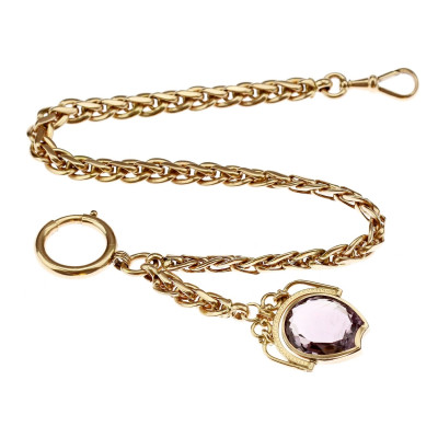 Gold chain for pocket watch with amethyst - Austria-Hungary