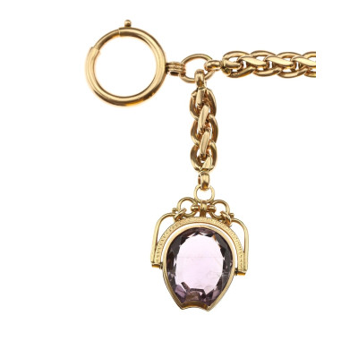 Gold chain for pocket watch with amethyst - Austria-Hungary