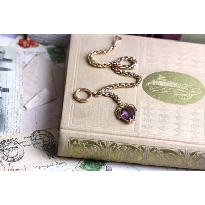 Gold chain for pocket watch with amethyst - Austria-Hungary