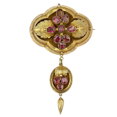 Gold brooch with tourmalines - biedermeier