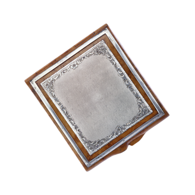 Wooden powder box with silver decoration