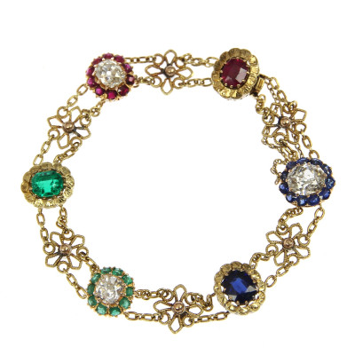 Gold bracelet with precious stones - end of the 19th century